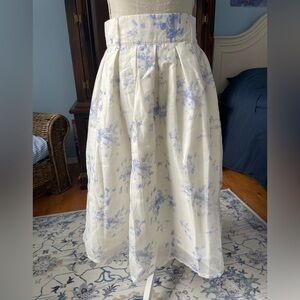 CHICWISH Pleated Midi Skirt-Blue/Ivory Floral/Toile Pattern-Medium